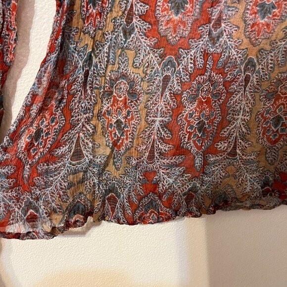 Lucky Brand Boho Paisley Semi-Sheer Peasant Blouse/Top Size medium - Picture 5 of 10